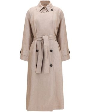 Brunello Cucinelli Trench Coat Linen With Lurex Jacket - Natural