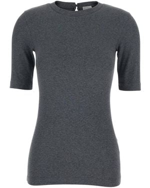 Brunello Cucinelli T-Shirt With Round Neck And Three-Quarter Sleeve - Grey