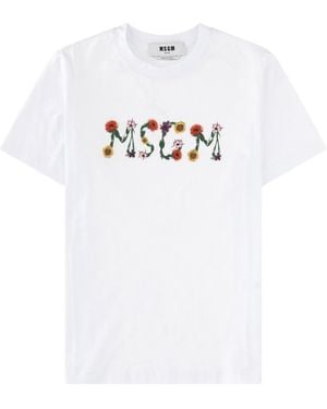 MSGM T-Shirt With Logo Cotton T-Shirts - White
