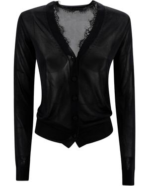 MVP WARDROBE Cardigan Sweater With Lace Detail - Black