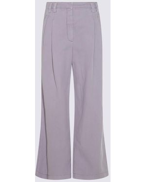 Brunello Cucinelli Lilac Cotton And Linen Trousers - Purple