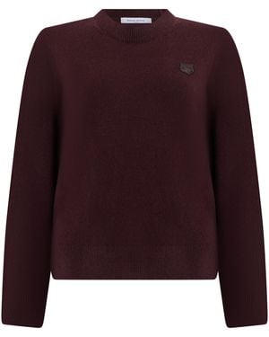 Maison Kitsuné Crew Neck Jumper Wool - Purple