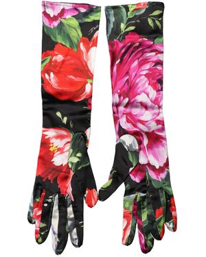 Dolce & Gabbana Floral Print Elbow Length Gloves Elastane Nylon - Pink