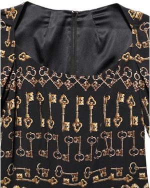 Dolce & Gabbana Black Key Print Long Sleeves Sheath Midi Dress