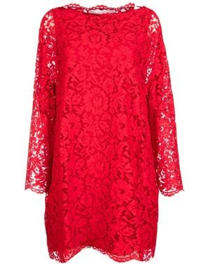 Valentino Floral-Lace Mini Dress - Red