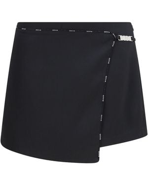 Gcds Satin Mini Skirt-Shorts With Logo Trim Polyester - Blue