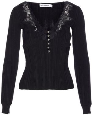 Self-Portrait Lace Knit Top - Blue
