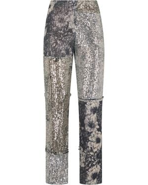 Maison Margiela Trousers Patchwork Sequined Silk Straight - Grey