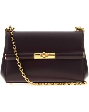 Dolce & Gabbana Aubergine Leather Mini Marlene Shoulder Bag - Black