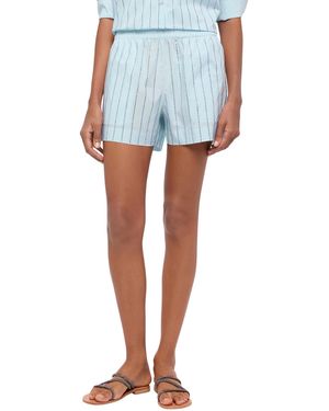 MC2 Saint Barth Meave Cotton Poplin Pull Up Shorts With Striped Rhinestone Embellishment Pant - Blue