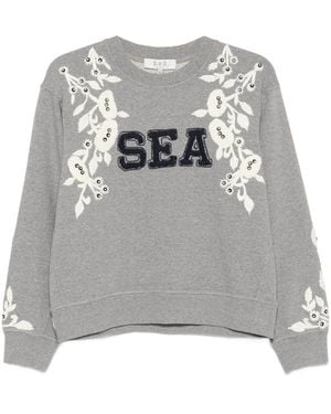 Sea Floral-Embroidered Sweatshirt - Grey