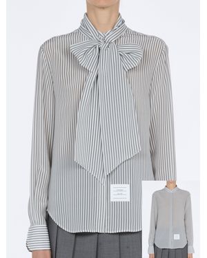 Thom Browne Chemise Manches Longues Col Détachable En Soie Cdc Imprimée À Rayures Shirt - Grey