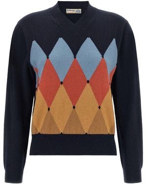 Ballantyne Argyle Intarsia Cashmere Sweater - Blue