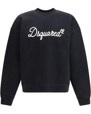 DSquared² Cotton Crewneck Sweatshirt With Logo Sweatshirts - Blue