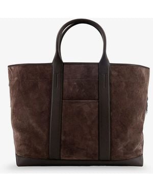 Tom Ford Suede Shopping Bag With Logo Engraved On The Bottom - Brown