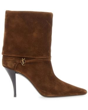 Saint Laurent Ankle Strap Booties Niki Suede Calf Leather Boot - Brown