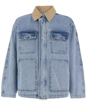 DUNST Light Jacket With Contrast Collar And Patch Pockets On The Chest - Blue