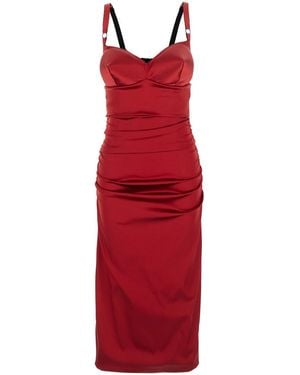 Dolce & Gabbana Dolce&Gabbana Draped Satin Calf-Length Dress With Conical Cups - Red