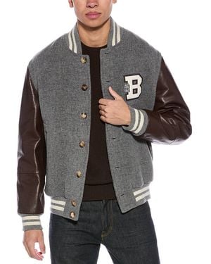 Brunello Cucinelli Wool Leather Sleeve Varsity Jacket Clothing - Gray