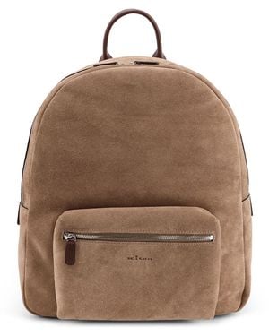 Kiton Suede Backpack With Engraved Logo - Brown