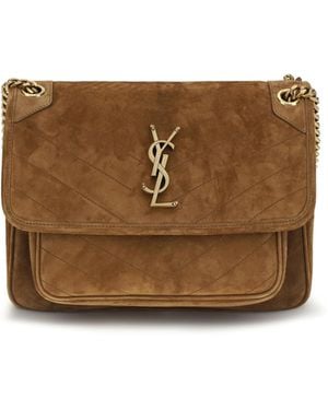Saint Laurent Shoulder Bag Medium Niki Suede - Brown