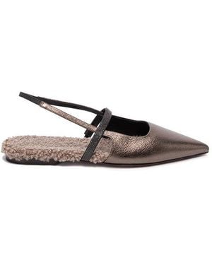 Brunello Cucinelli Leather Pointed Toe Slingback Shoe - Multicolor