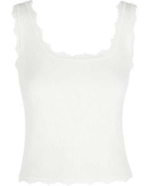 Low Classic Lace Edge Sleeveless Knit Top - White