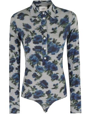 Coperni Fitted Drysuit Bodysuit With Abstract Floral Print - Blue