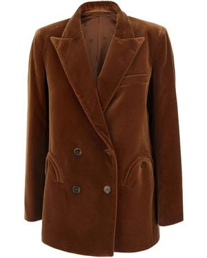 Blazé Milano Double-Breasted Velvet Jacket Jealousy Cotton Blazers - Brown