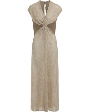 Savannah Morrow Long Dress Flowers Linen - Natural