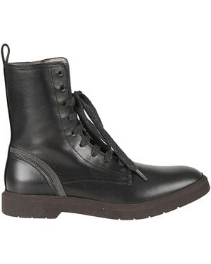 Brunello Cucinelli Leather Lace Up Ankle Boots - Black