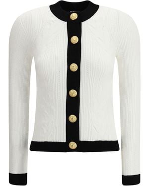 Balmain Contrast Trim Cardiga - White