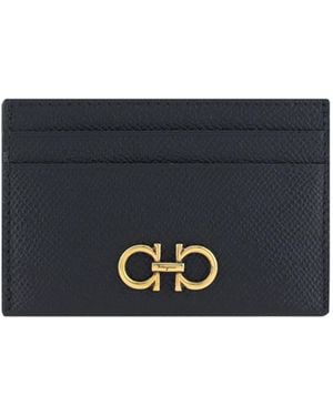 Ferragamo Gancini Card Holder Calf Leather Bos Taurus Wallet - Blue