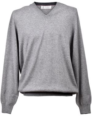 Brunello Cucinelli Cashmere Vneck Jumper - Grey