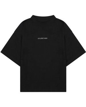 Balenciaga Logo T-Shirt Cotton T-Shirts And Polos - Black
