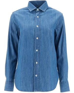 HOMMEGIRLS Boxy Cotton Chambray Shirt - Blue