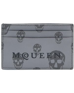 McQueen Skull Card Holder Leather Wallets & Purses - Gray