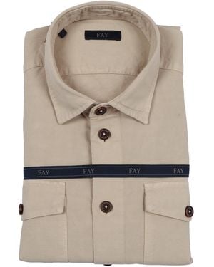 Fay Oversized Shirt-Jacket With Pockets Linen Cotton - Natural