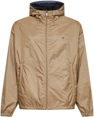 Prada Hooded Reversible Re-Nylon Jacket Recycled Polyamide Bomber - Natural