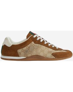 Gucci Leather And Fabric Shift Sneakers Sneakers - Brown