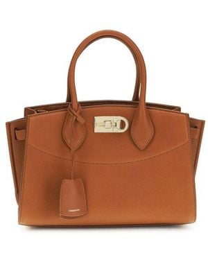 Ferragamo Calf Leather Bos Taurus Handbag Bag - Brown
