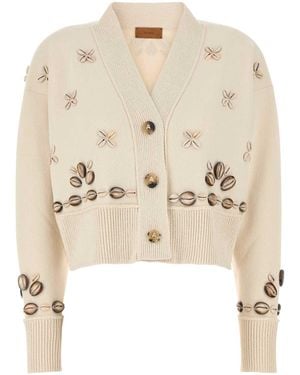 Alanui Ivory Silk Blend Oversize Ocean Dream Cardigan - Natural
