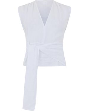 120% Lino Sleeveless Linen Blouse Blouses - White
