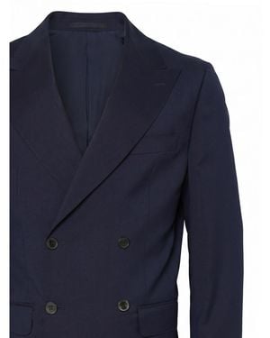 Low Brand Regular-Fit Wool Double-Breasted Blazer With Peak Lapel And Central Back Slit - Blue