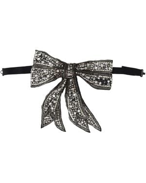 Dolce & Gabbana Crystal Beaded Sequined Catwalk Necklace Bowtie Silk - Black