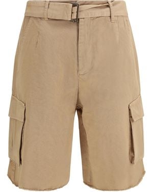 Laneus Belted Button Cargo Shorts Cotton Bermuda - Natural