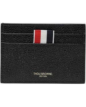 Thom Browne Leather Card Holder With Logo - Black