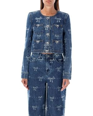 Self-Portrait Bow Denim Jacket - Blue