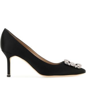 Manolo Blahnik Satin Hangisi Pumps - Black