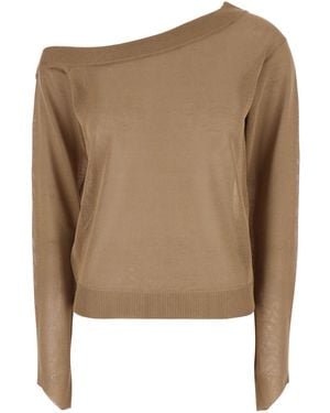 FEDERICA TOSI One-Shoulder Jumper With Ribbed Edges - Brown